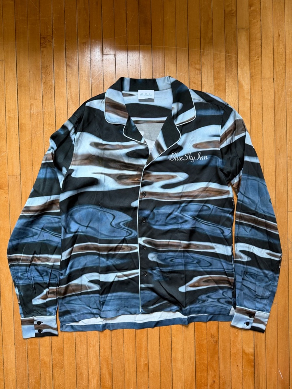 NWOT Blue Sky Inn Night Sea Blue Long Sleeve Shirt Made in Italy Mens Sz. M